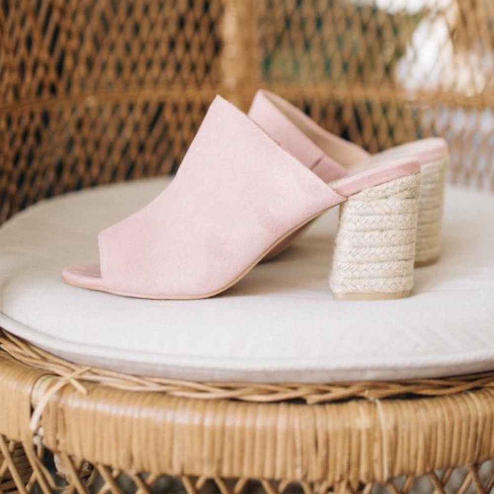 NIB Blush Pink Suede Jute Wrap Heel Slide Mule - Picture 2 of 8